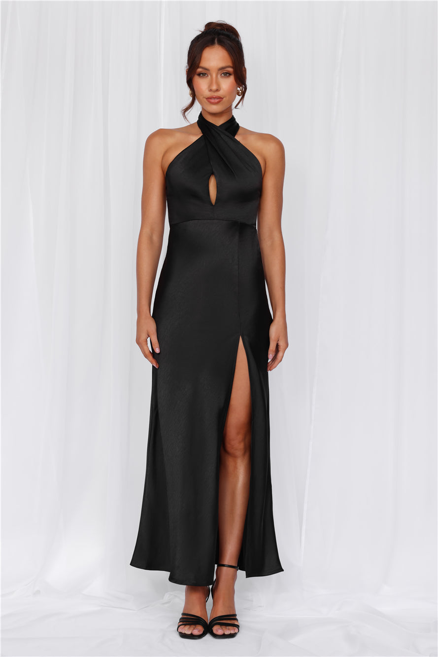 HELLO MOLLY The Adeline Halter Satin Maxi Dress Black
