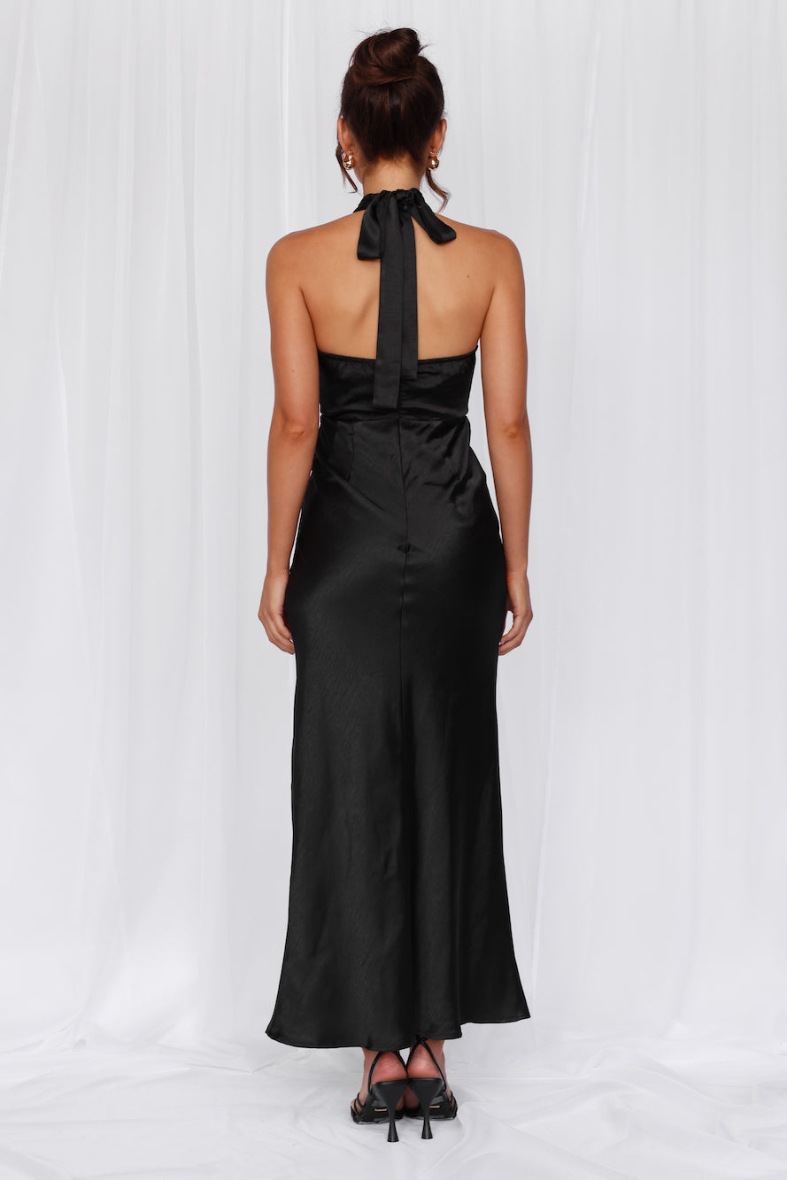 HELLO MOLLY The Adeline Halter Satin Maxi Dress Black