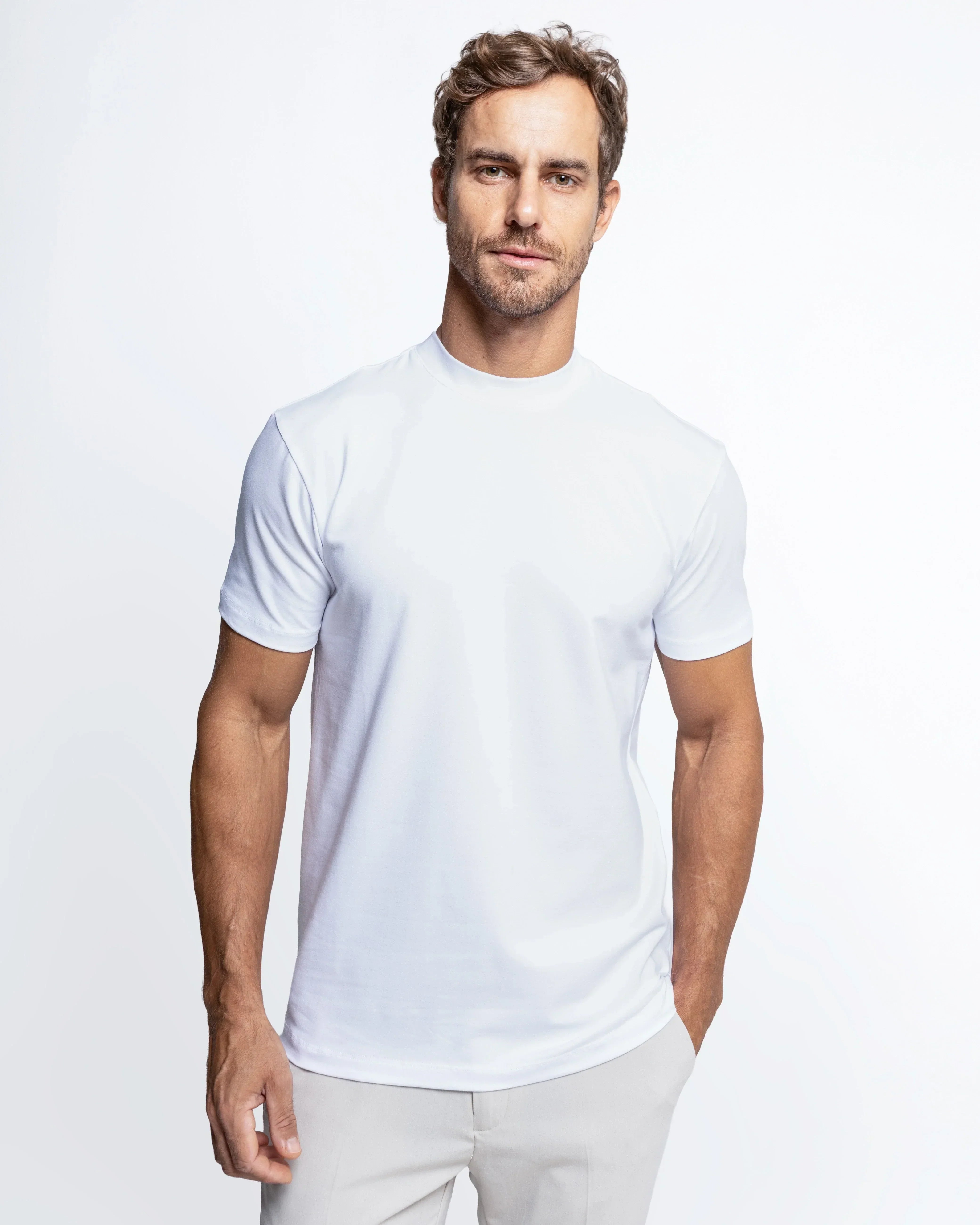 Egyptian Cotton Mock Neck T-Shirt - Grant - White