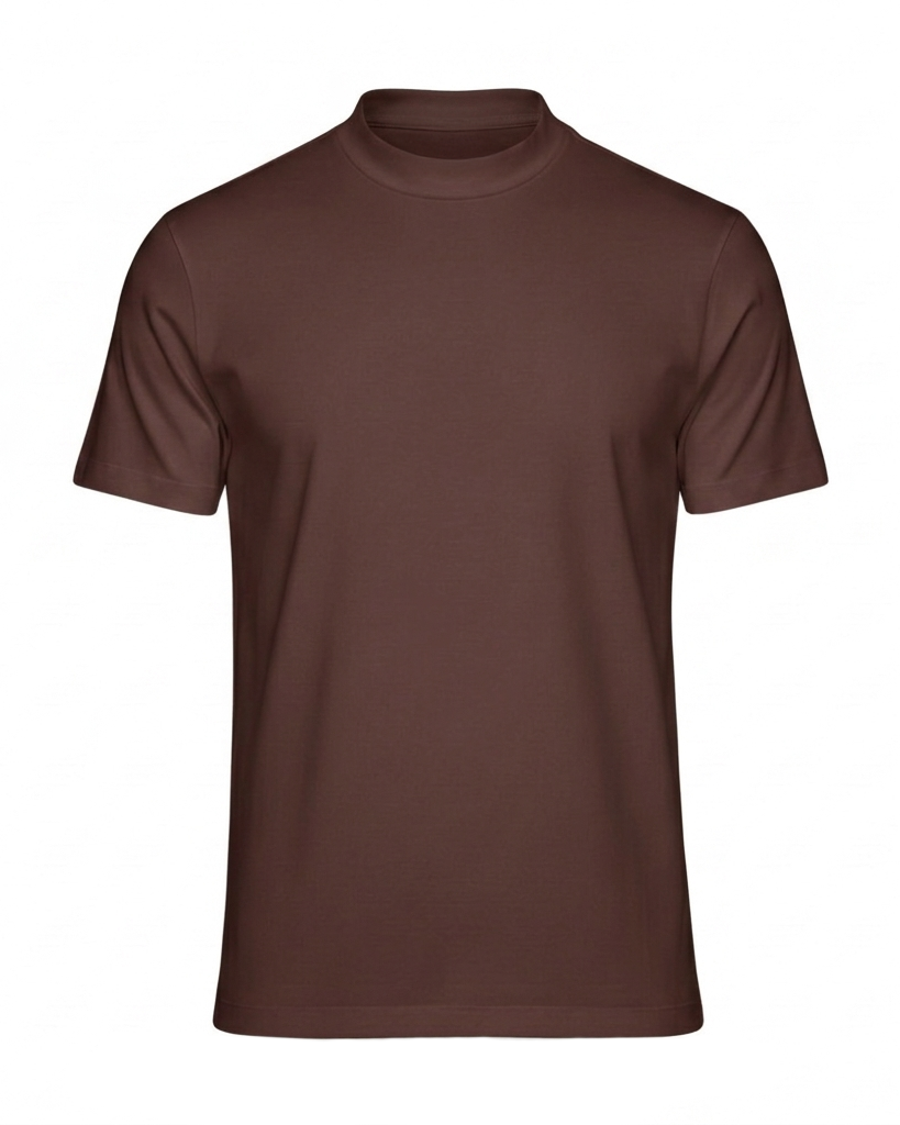 Egyptian Cotton Mock Neck T-Shirt - Grant - Brown
