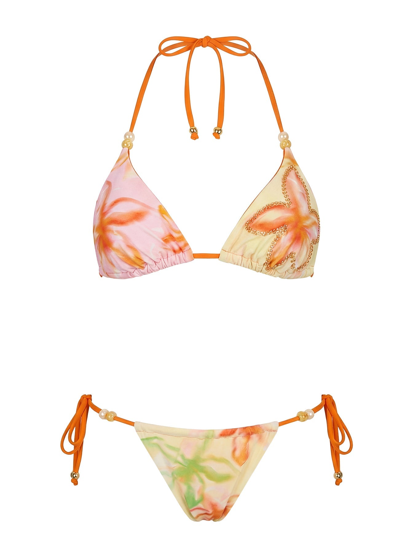 Jenner Triangle Bikini Top Orange / Yellow Floral