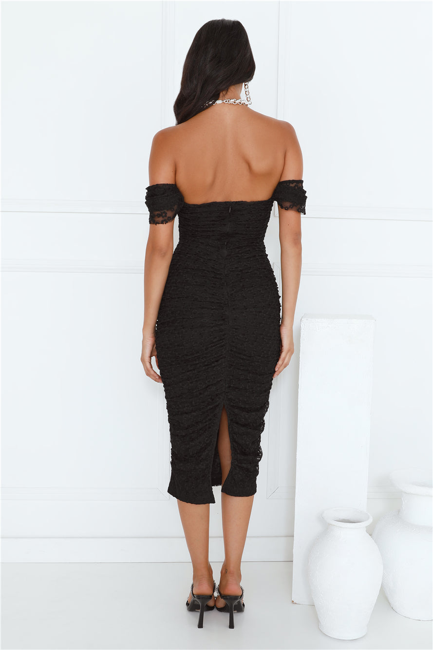 Perfect Girl Off Shoulder Mesh Midi Dress Black