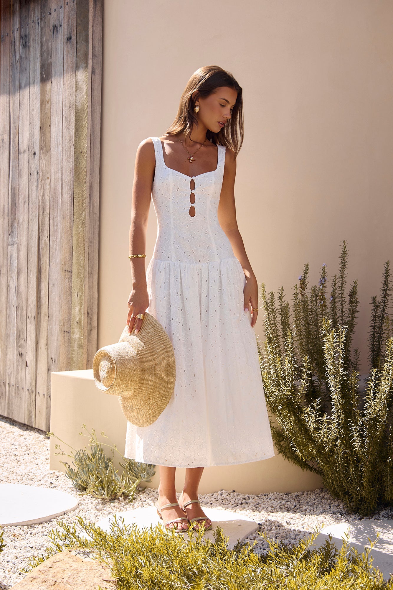 Romance Stitched Embroidered Maxi Dress White