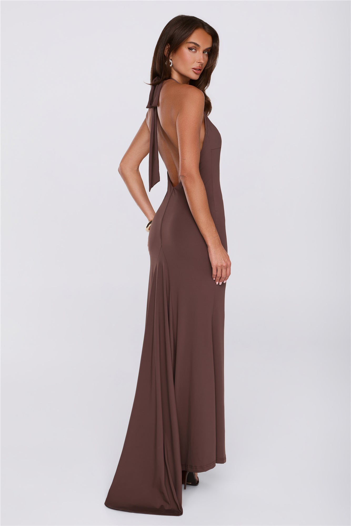 Made To Dance Halter Maxi Dress Chocolate