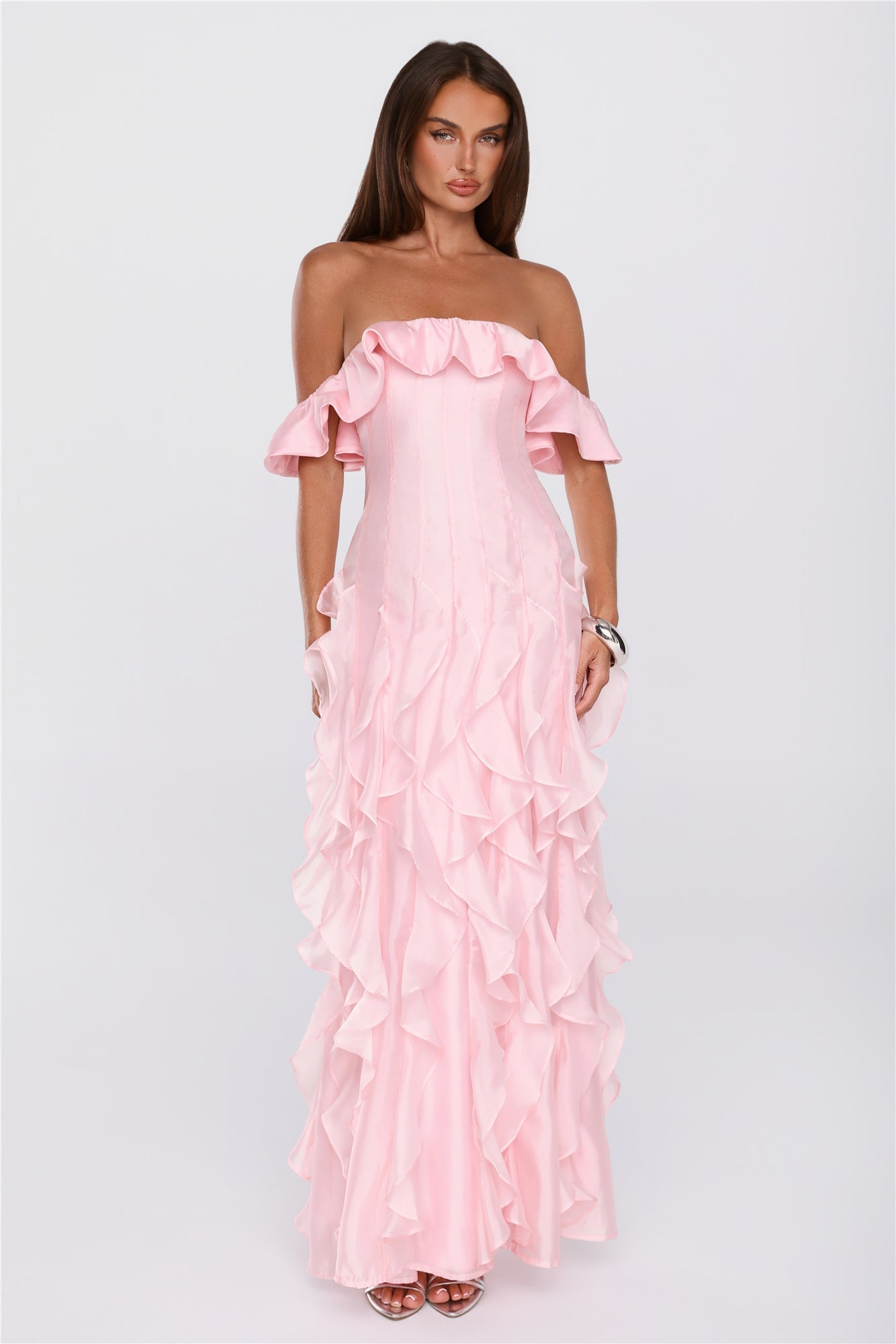 Rooftop Wink Off Shoulder Maxi Dress Pink