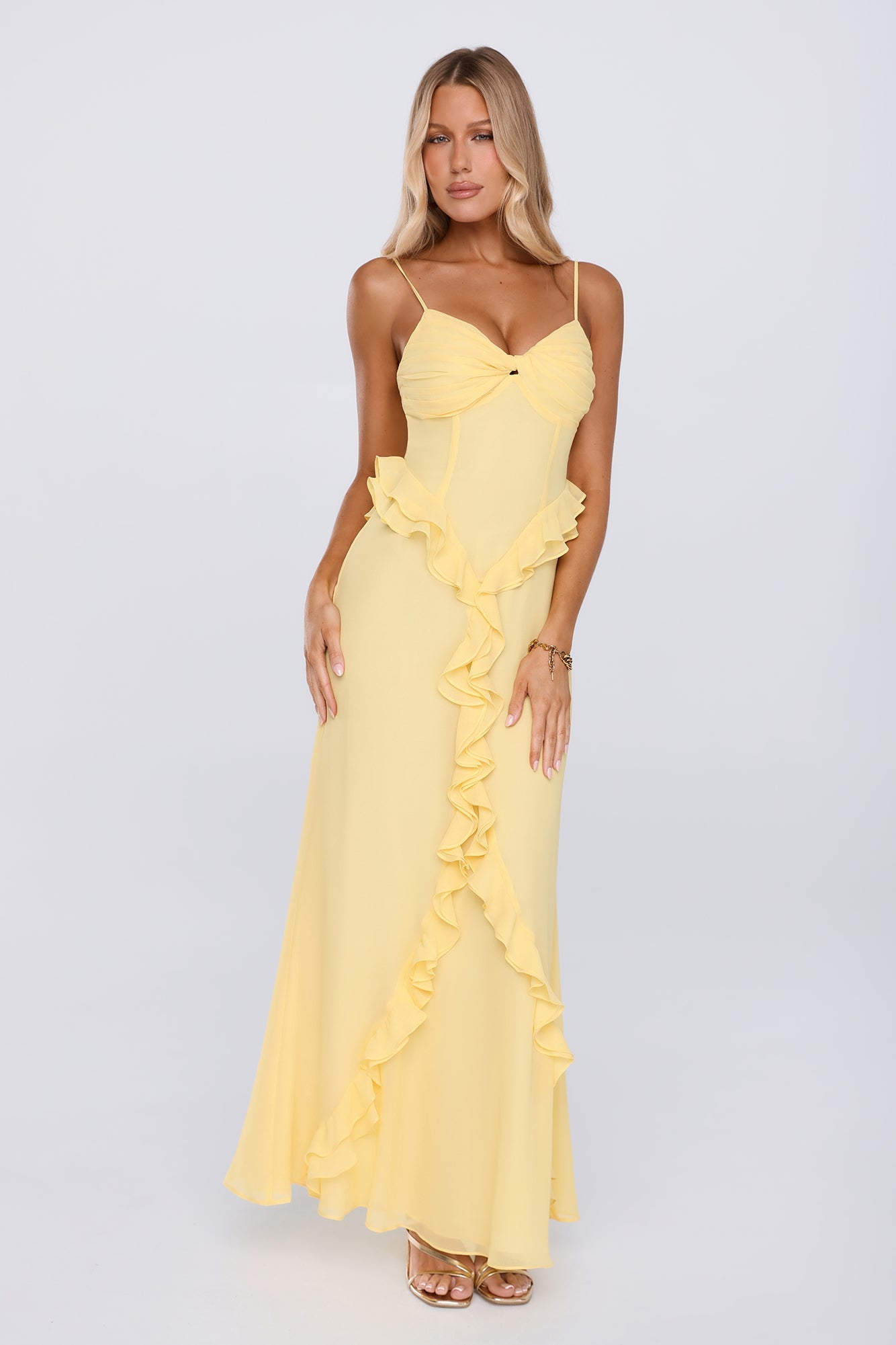Balmy Nights Club Maxi Dress Lemon