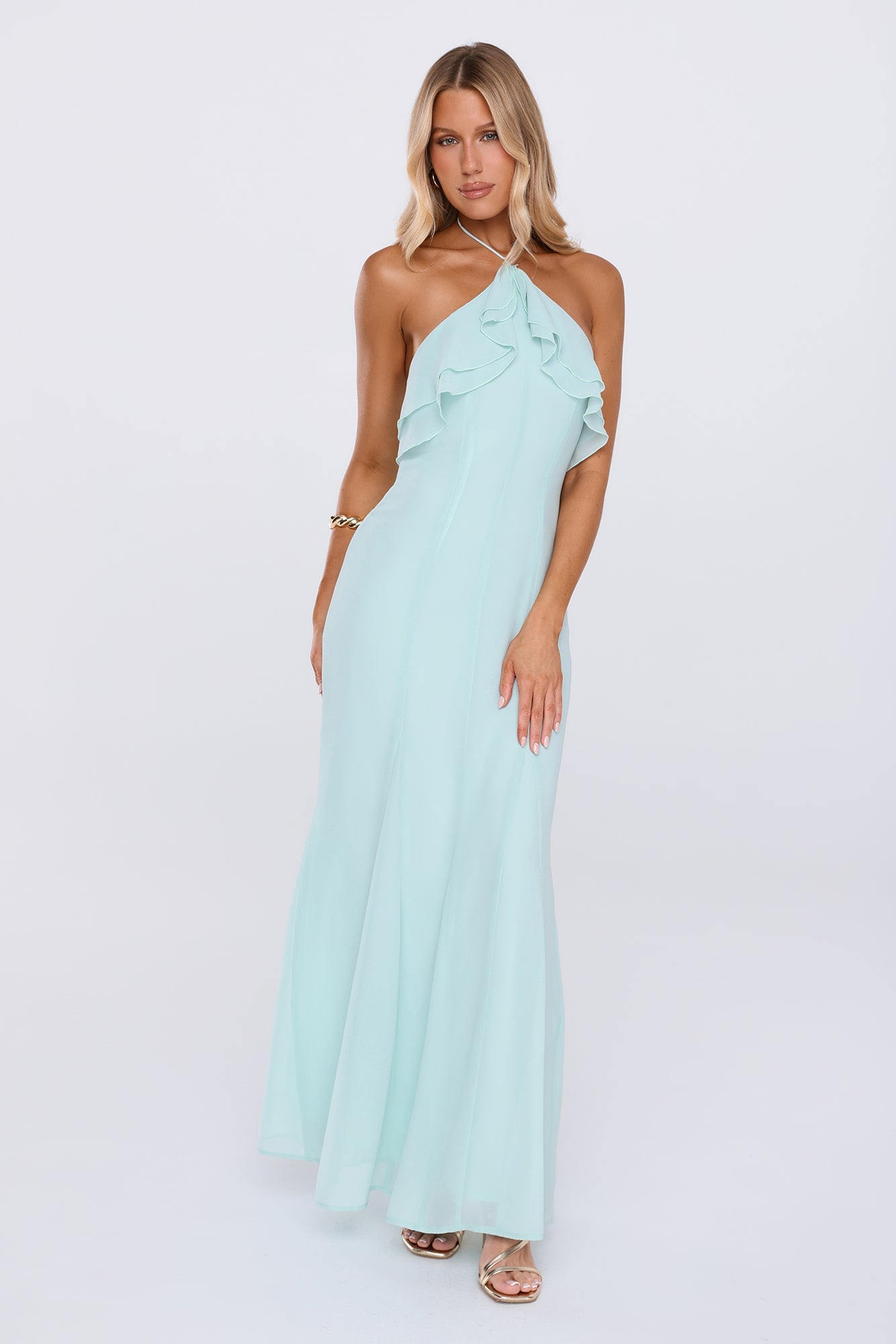 Drifting Afar Halter Maxi Dress Aqua