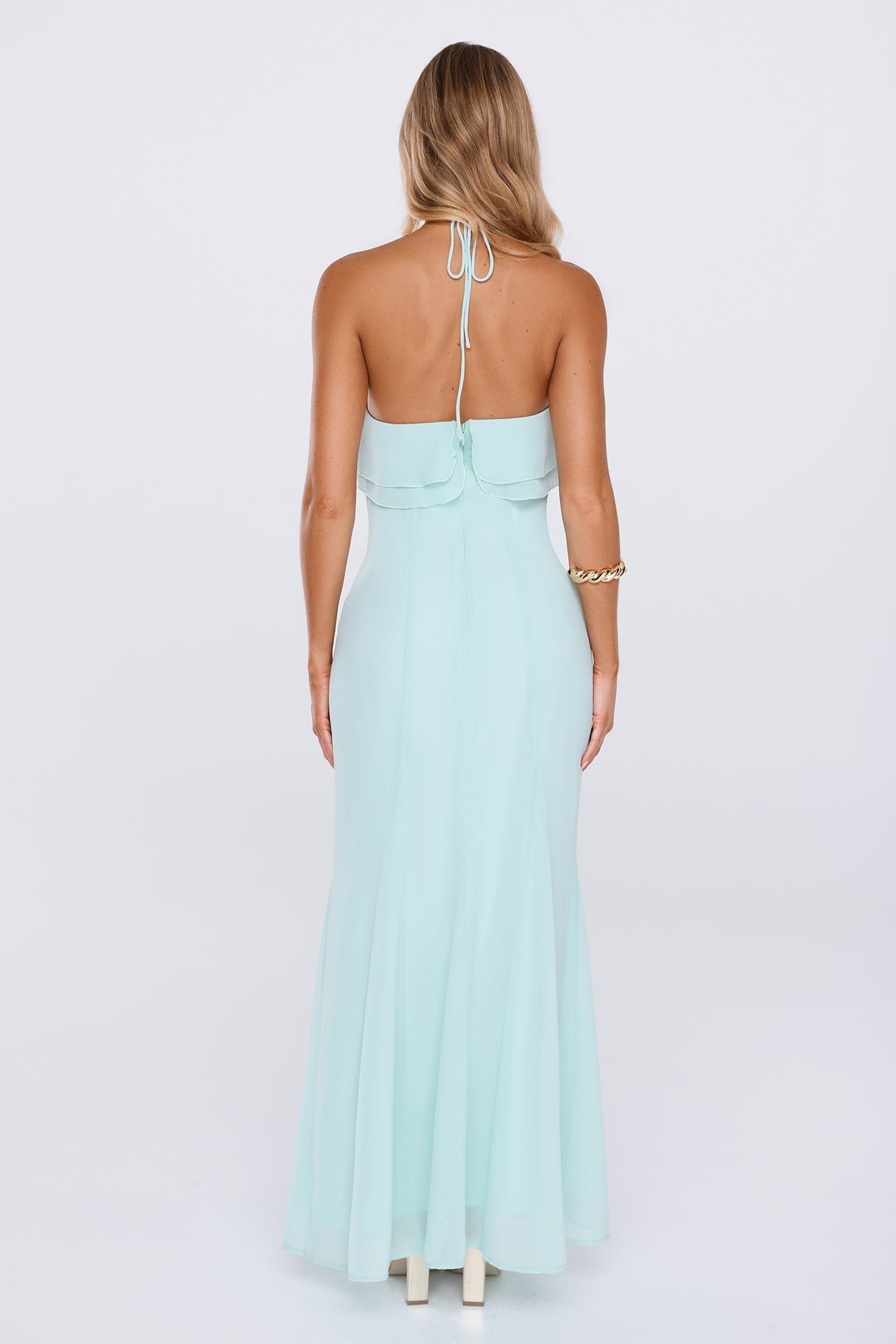 Drifting Afar Halter Maxi Dress Aqua