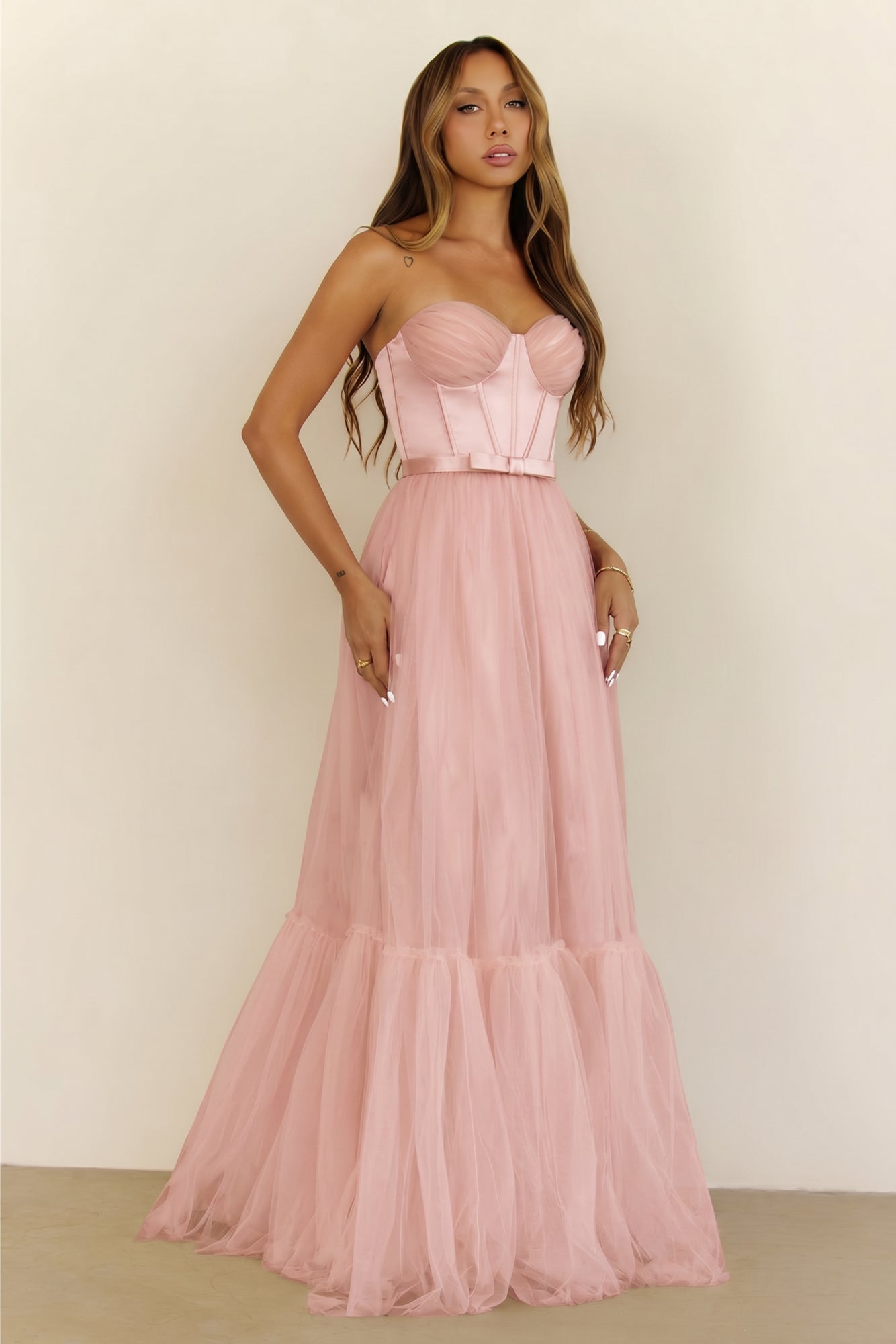 First Kiss Feeling Strapless Maxi Dress Pink