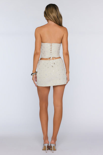 Subtle Attraction Embellished Mini Skirt Beige