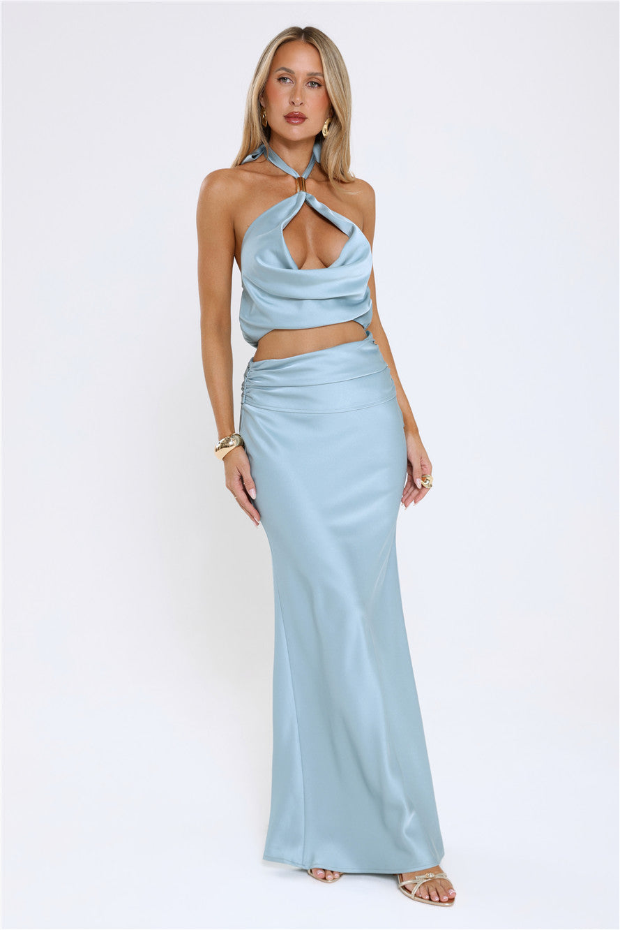 Dreambound Satin Maxi Skirt Blue