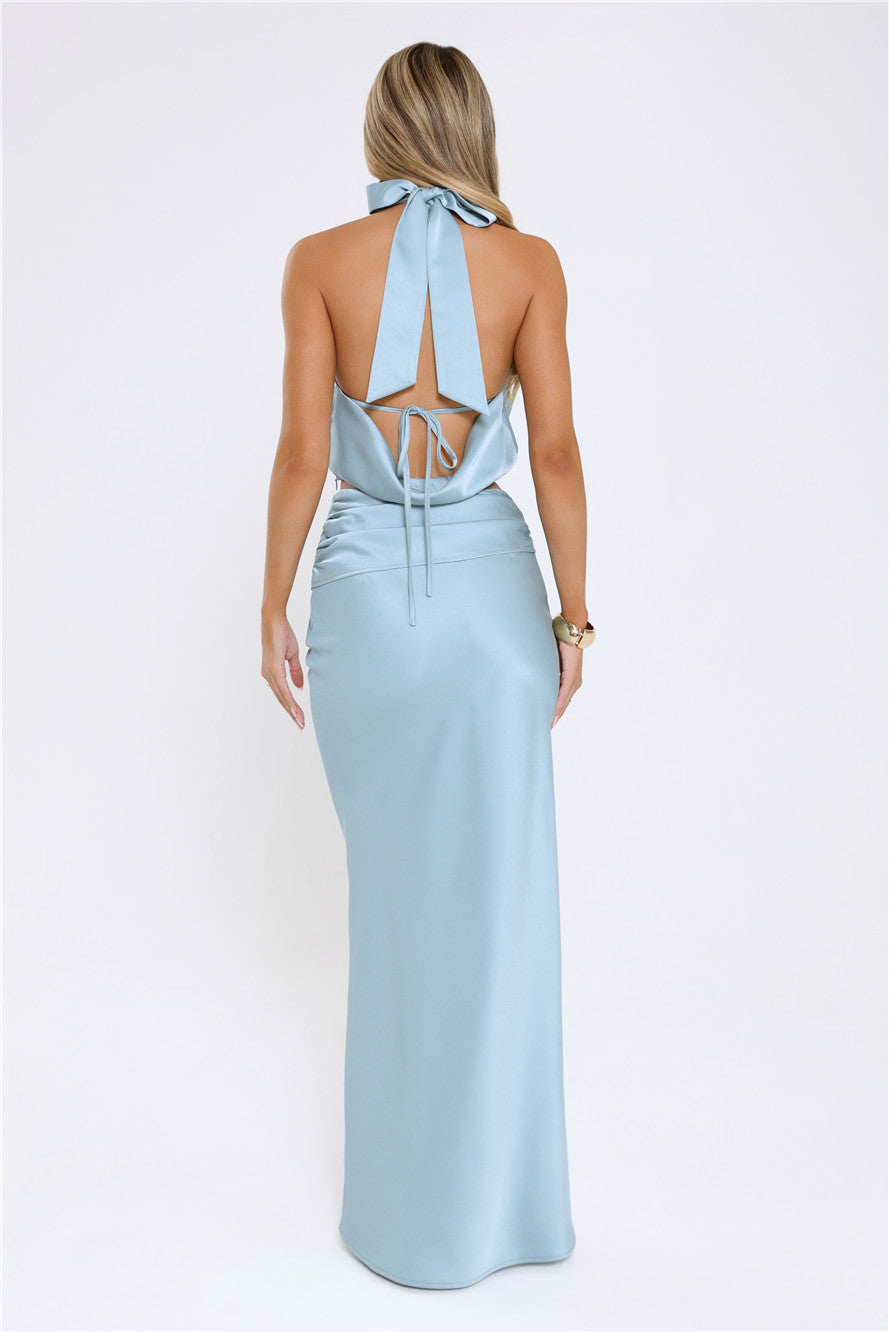 Dreambound Satin Maxi Skirt Blue