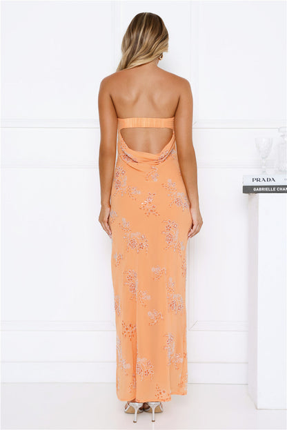 Downtown Glow Sequin Strapless Maxi Dress Orange