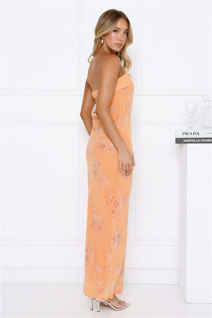 Downtown Glow Sequin Strapless Maxi Dress Orange