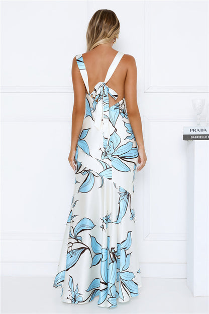 Beauty Untold Satin Maxi Dress Blue