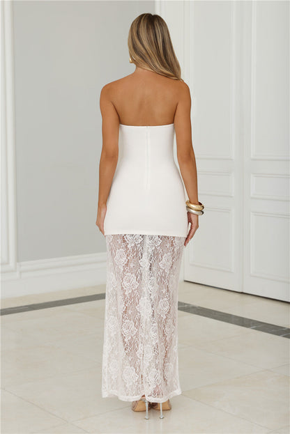 Polished Piece Strapless Lace Maxi Dress White