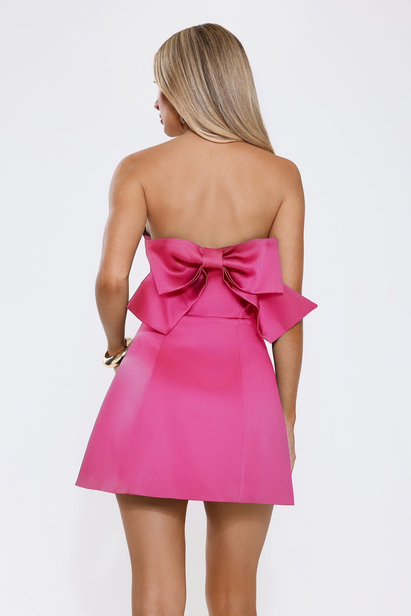 The Best Gift Satin Strapless Mini Dress Fuchsia
