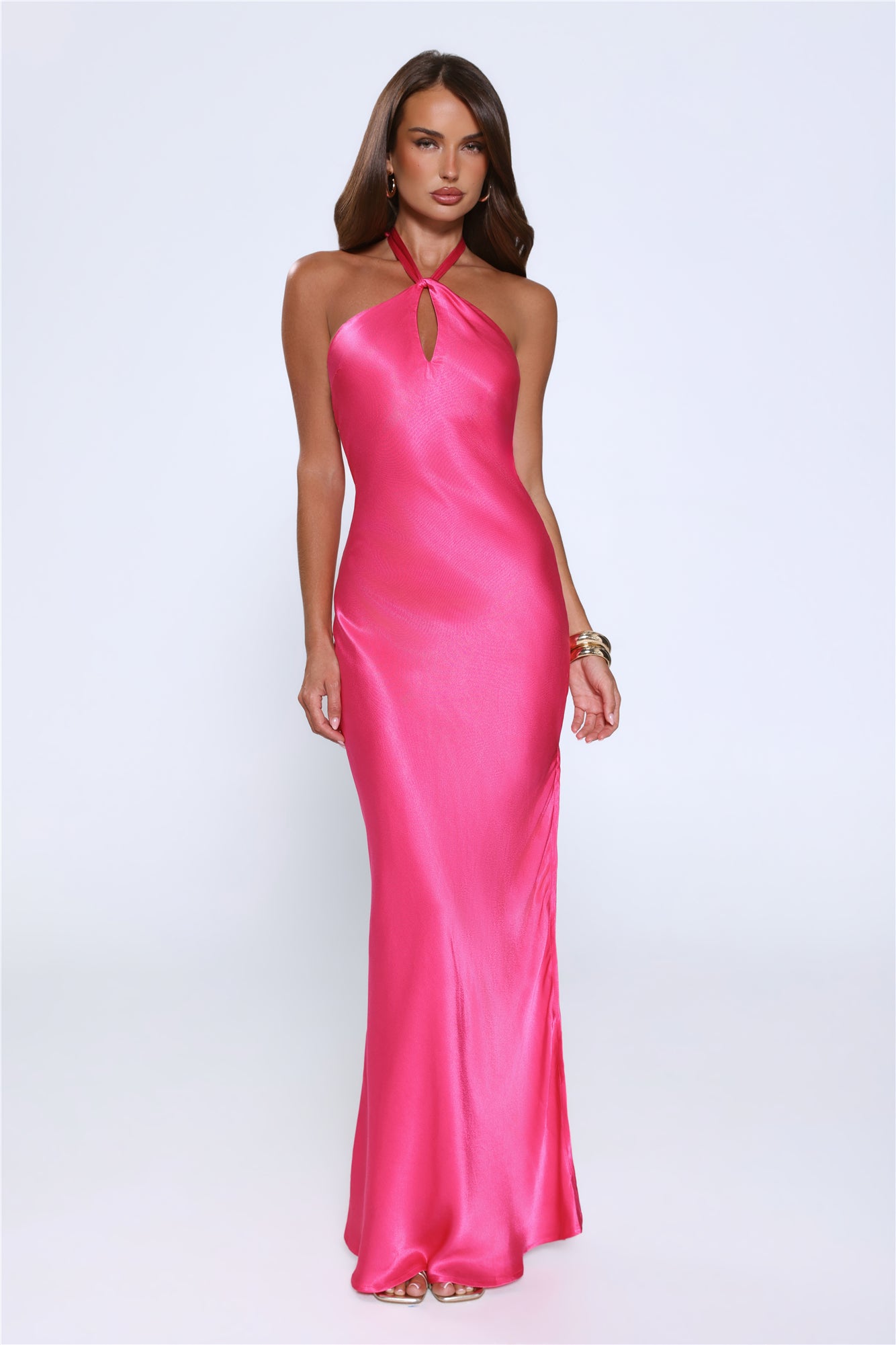 Rule Her World Halter Satin Maxi Dress Magenta