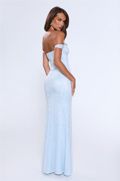 Night Bloom Off Shoulder Maxi Dress Blue