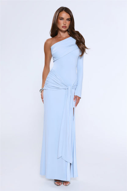 Night Starflower One Shoulder Maxi Dress Blue