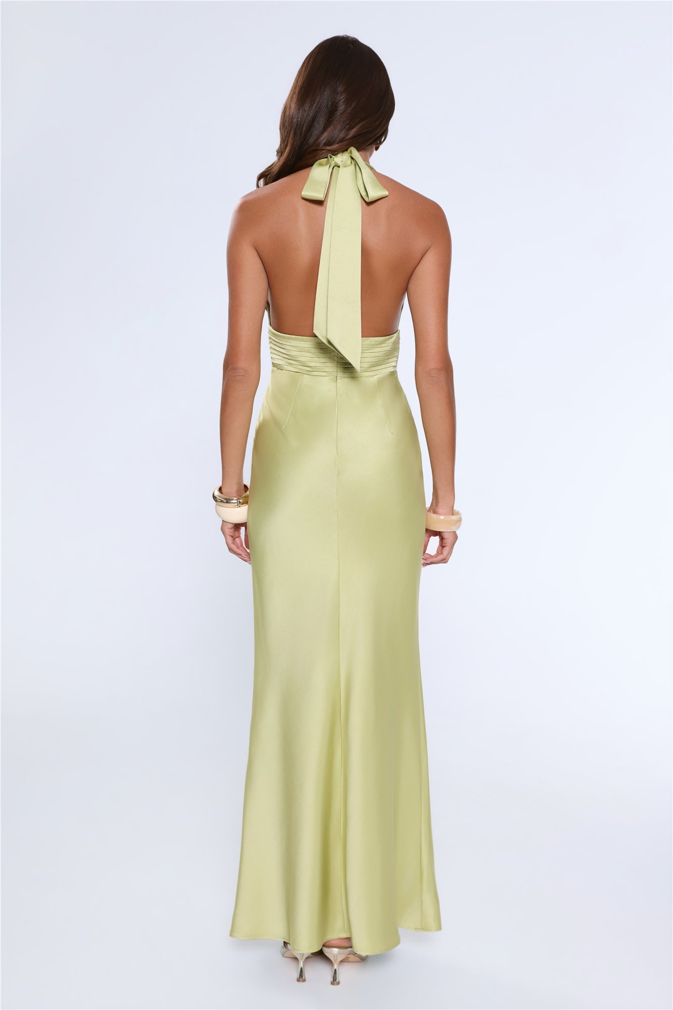 The Evening Standard Halter Satin Maxi Dress Green