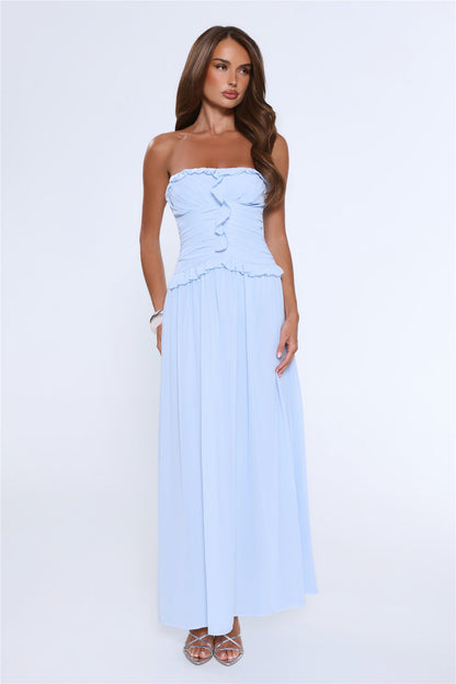 Hour Whispers Strapless Maxi Dress Blue
