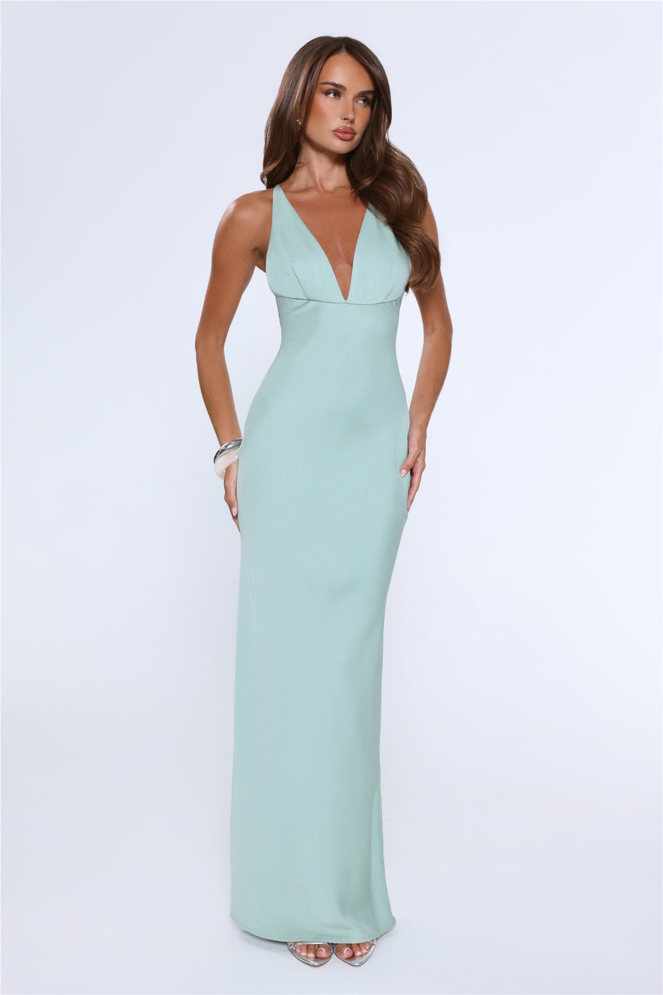 Midnight Luxe Satin Maxi Dress Sage