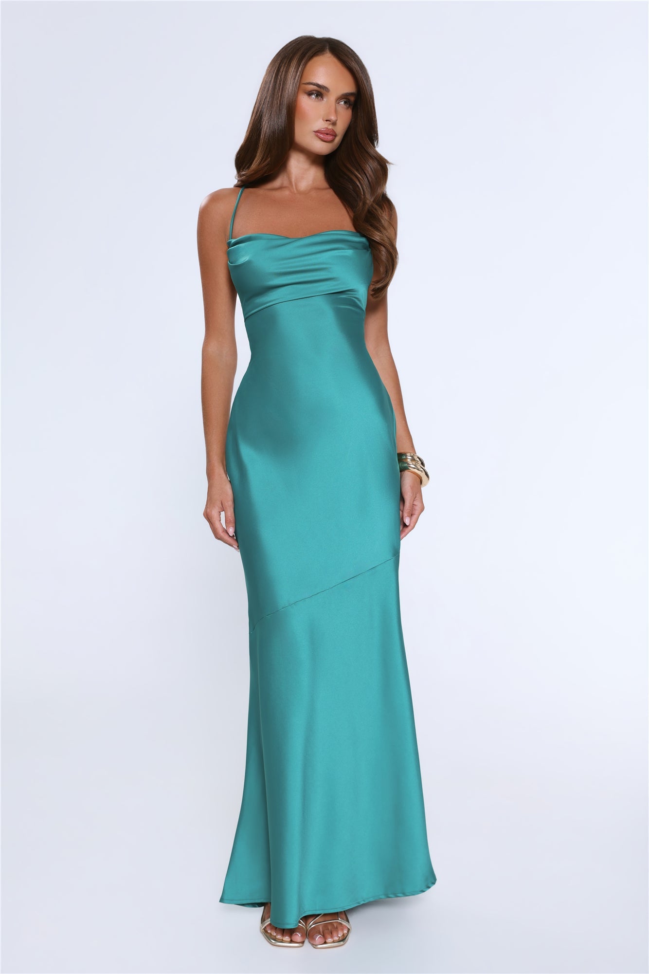 Evening Energy Satin Maxi Dress Green
