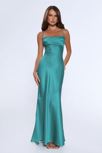 Evening Energy Satin Maxi Dress Green