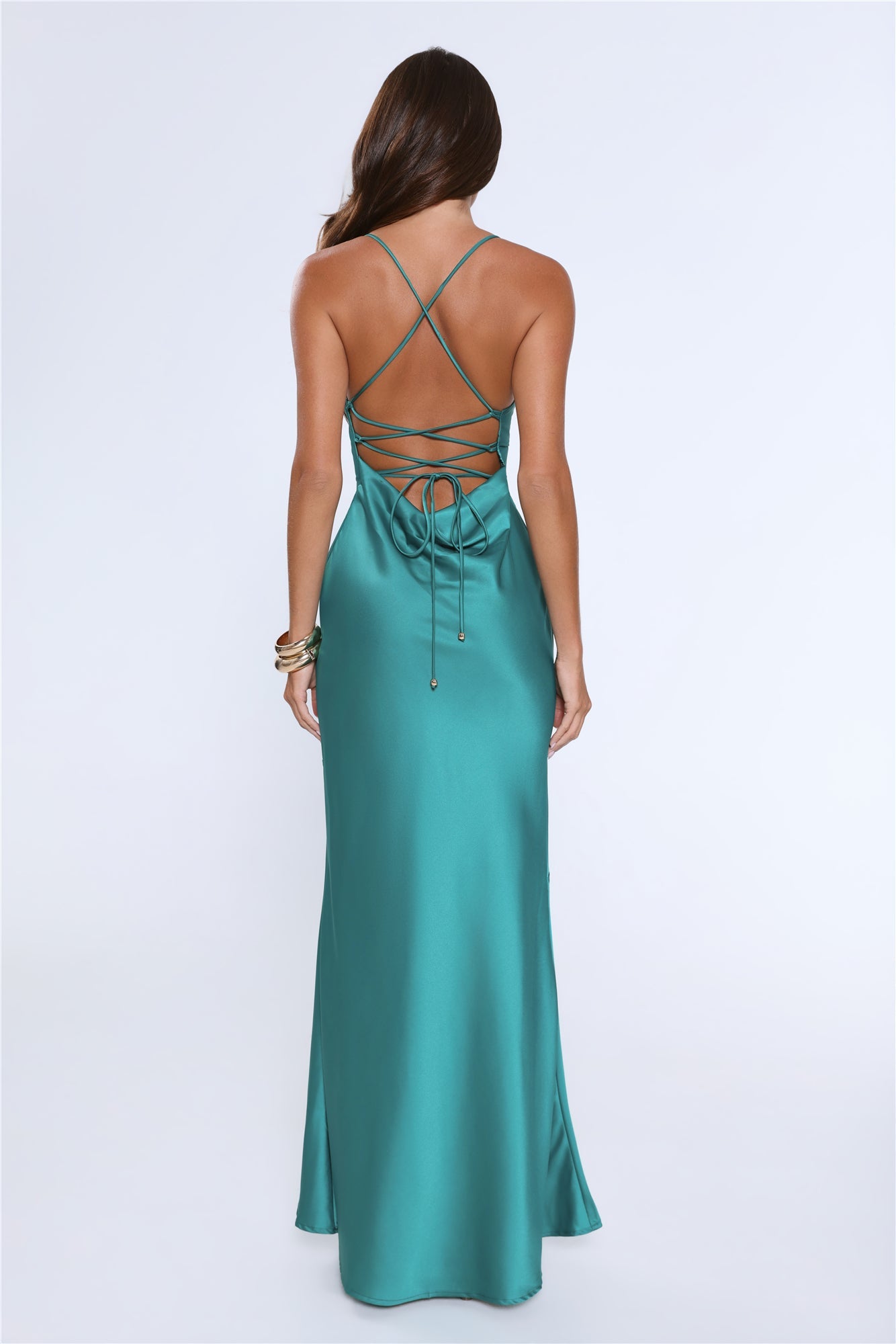 Evening Energy Satin Maxi Dress Green