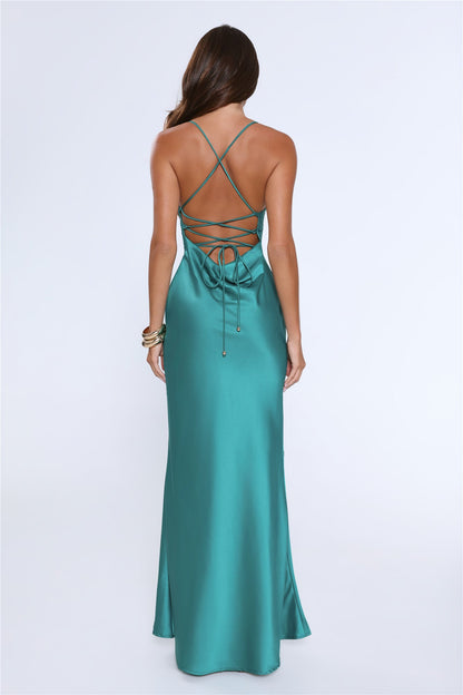 Evening Energy Satin Maxi Dress Green