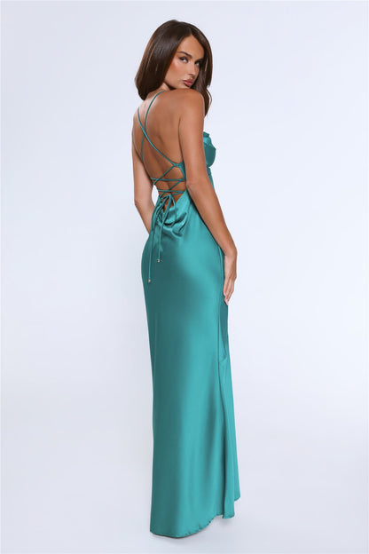 Evening Energy Satin Maxi Dress Green