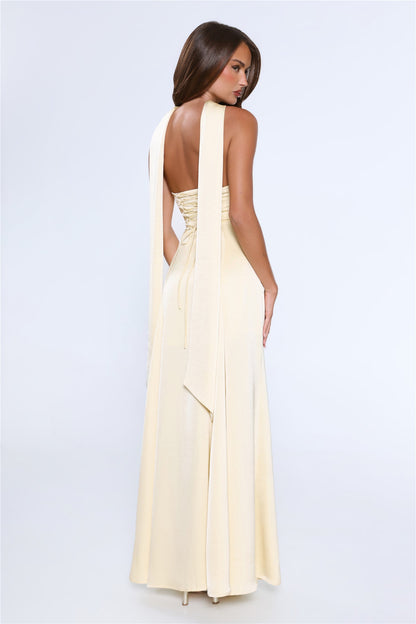 Satin Tempt Strapless Maxi Dress Lemon