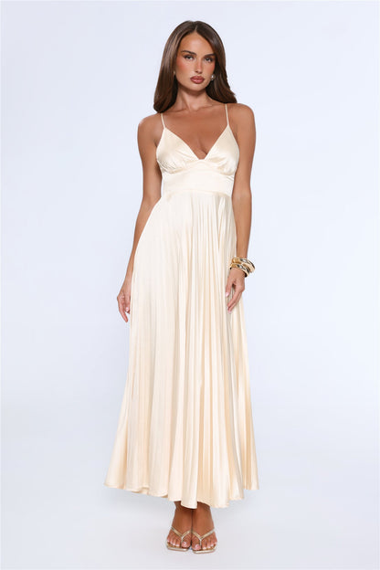 Elegance Found Pleated Maxi Dress Yellow