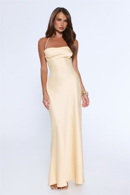 Evening Energy Satin Maxi Dress Yellow