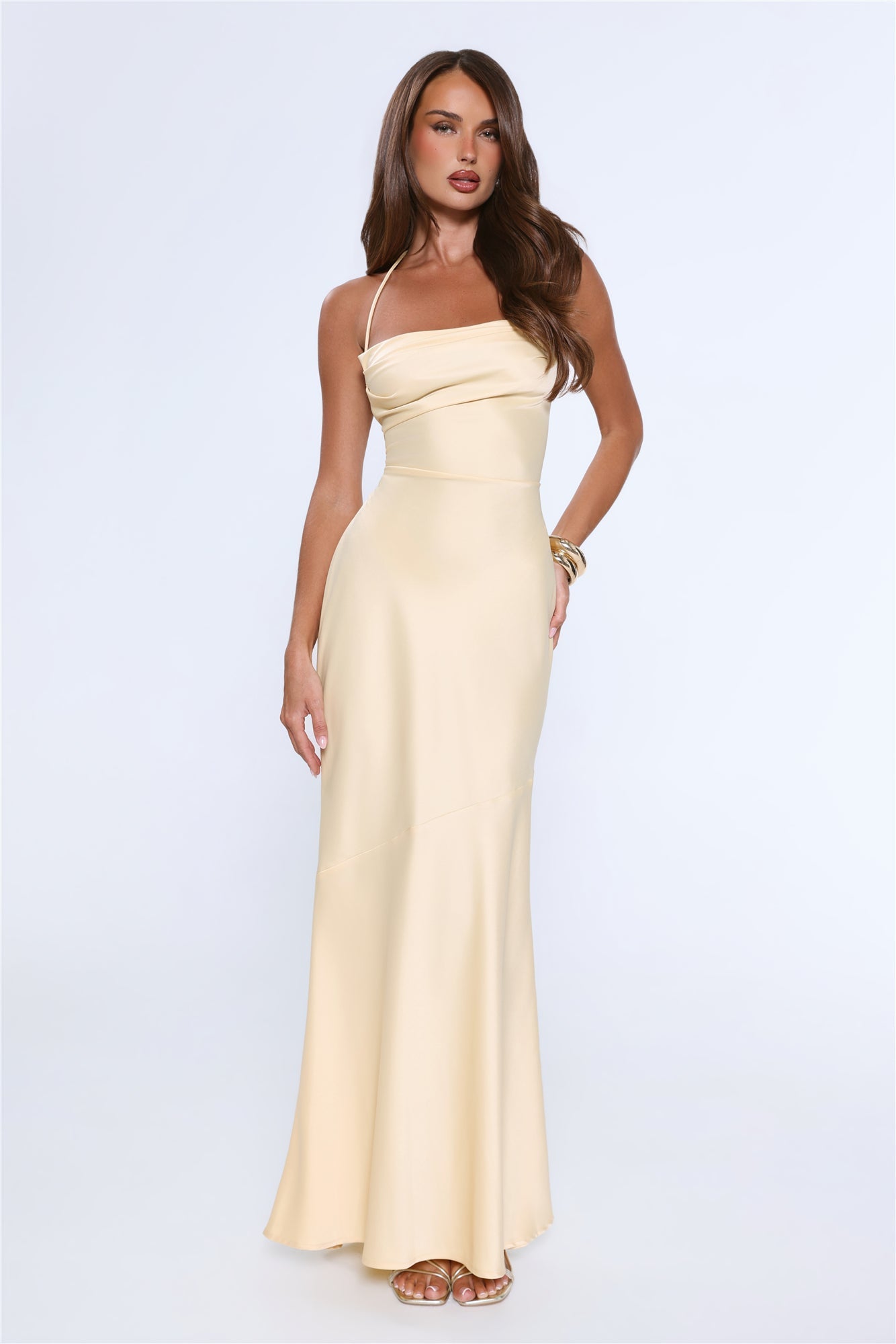 Evening Energy Satin Maxi Dress Yellow