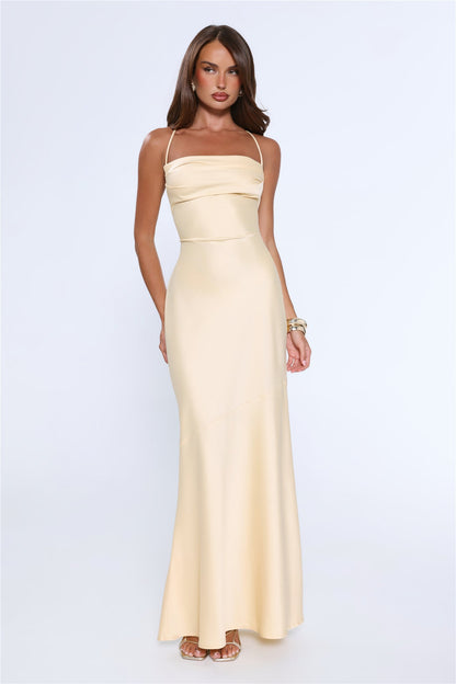 Evening Energy Satin Maxi Dress Yellow