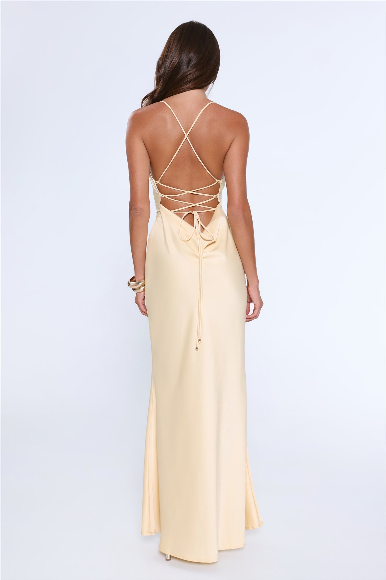 Evening Energy Satin Maxi Dress Yellow