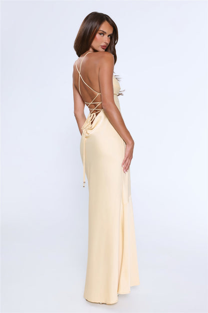 Evening Energy Satin Maxi Dress Yellow