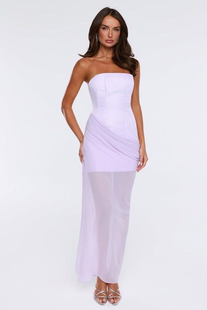 Tropic Sunset Strapless Maxi Dress Lilac