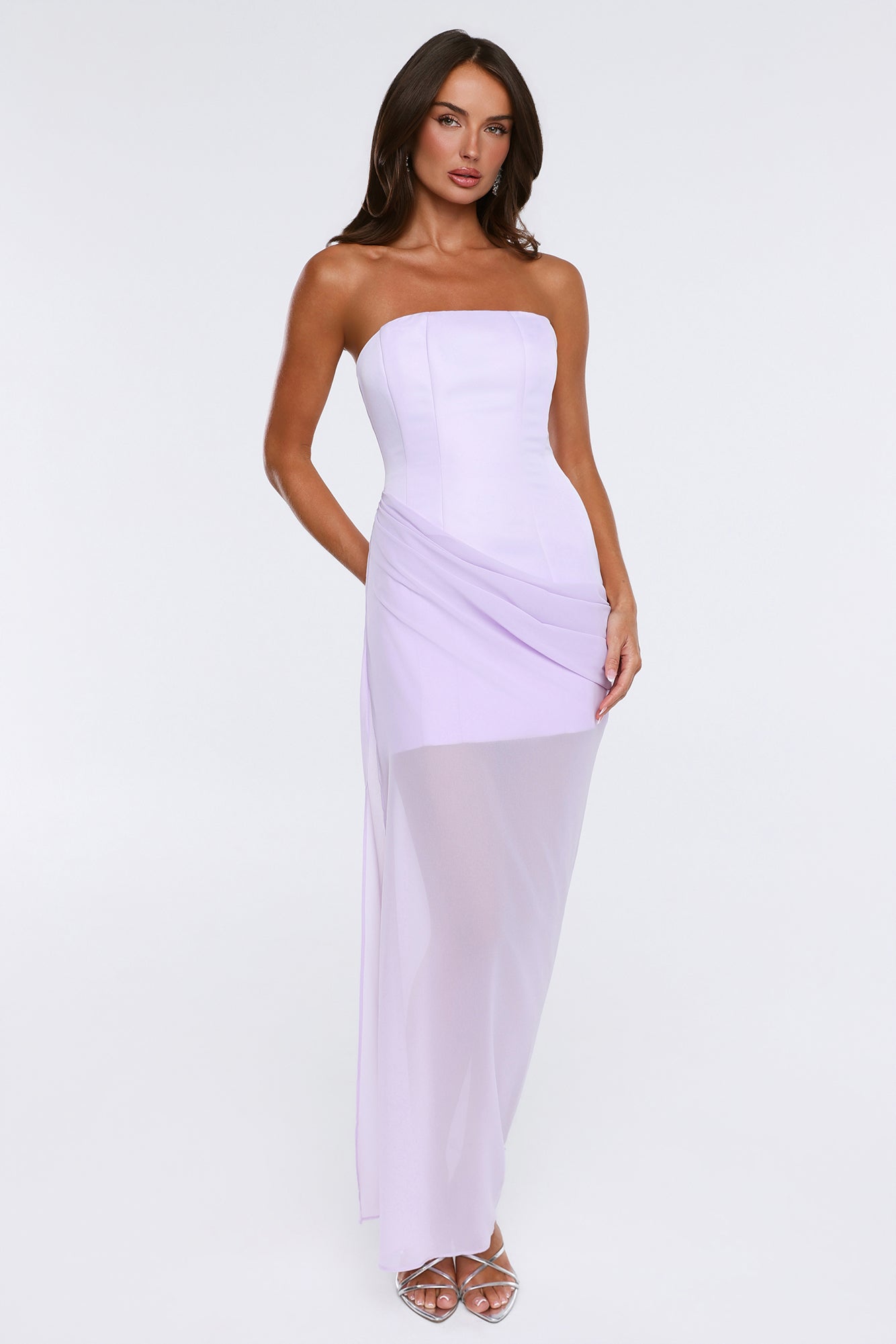 Tropic Sunset Strapless Maxi Dress Lilac