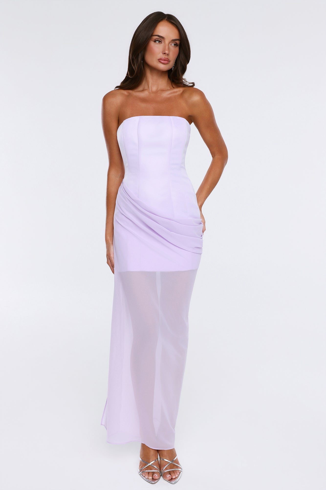 Tropic Sunset Strapless Maxi Dress Lilac