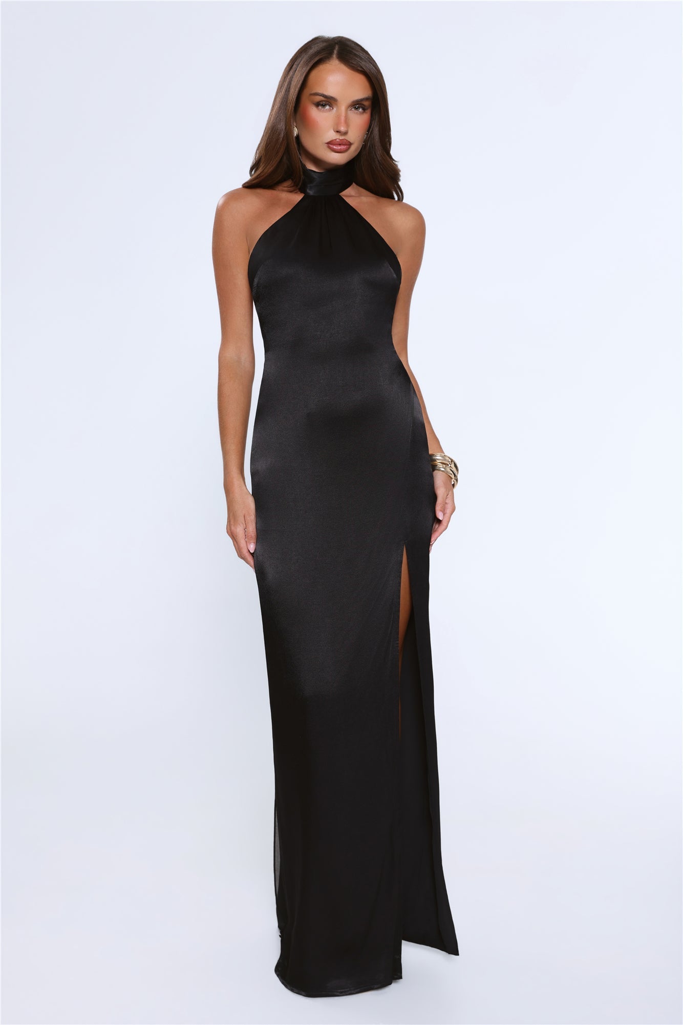 Effortless Luxe Halter Satin Maxi Dress Black