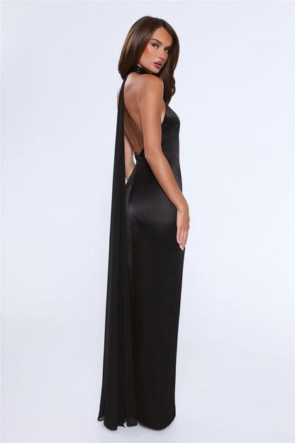 Effortless Luxe Halter Satin Maxi Dress Black