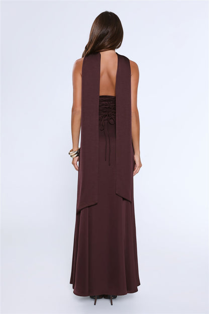 Satin Tempt Strapless Maxi Dress Chocolate