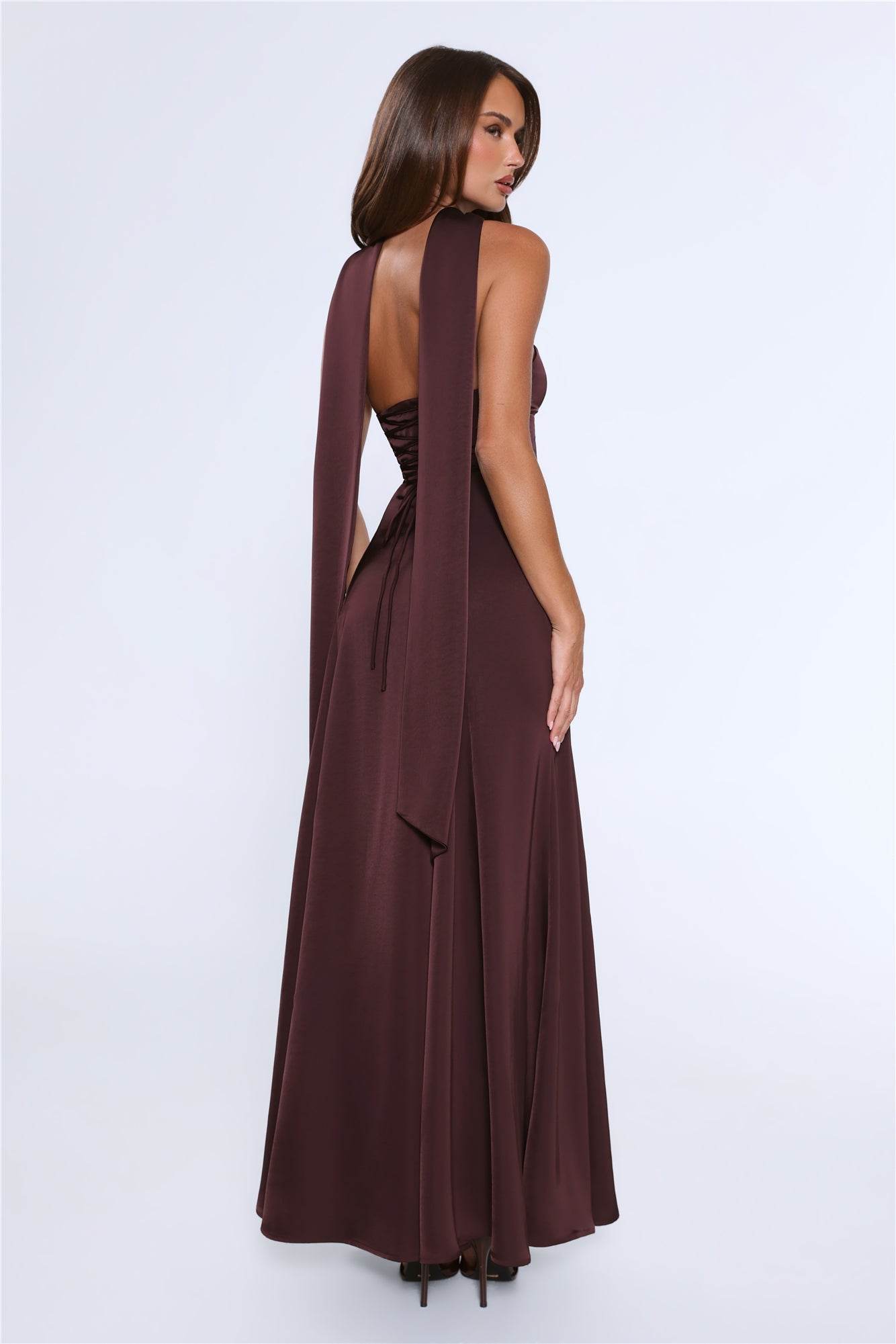 Satin Tempt Strapless Maxi Dress Chocolate