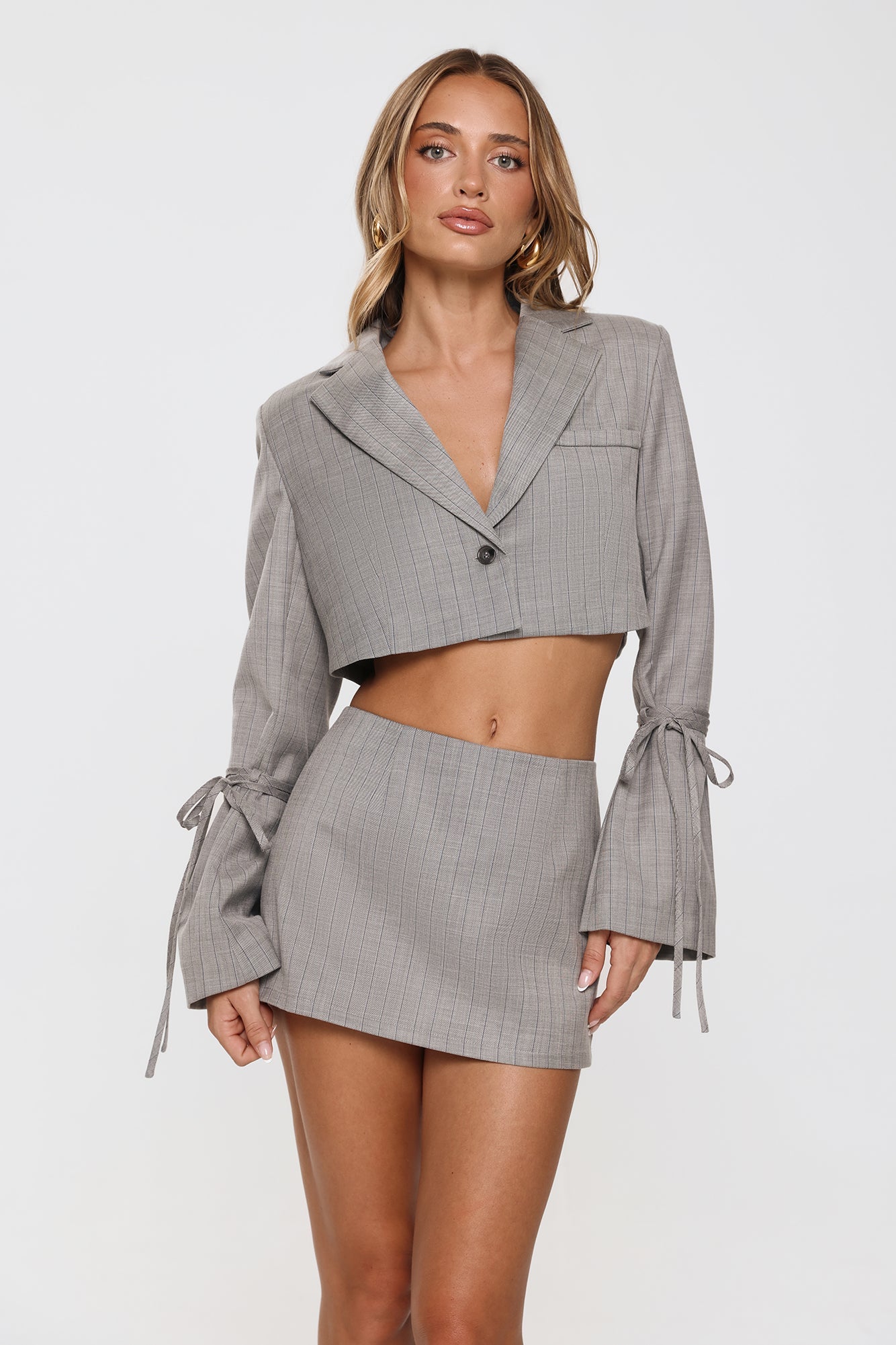 Uniform Upgrade Tailored Mini Skort Grey Pinstripe