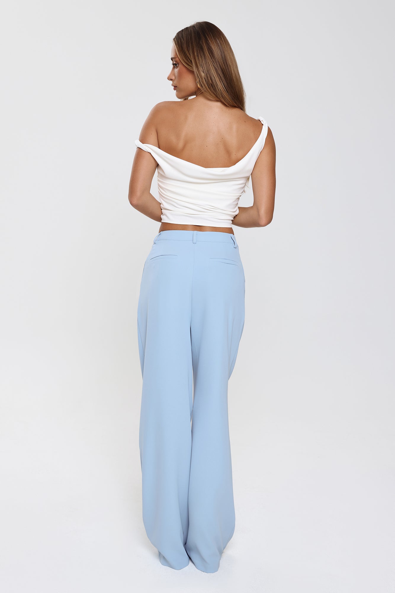 Linear Mood High Rise Straight Leg Tailored Pants Blue