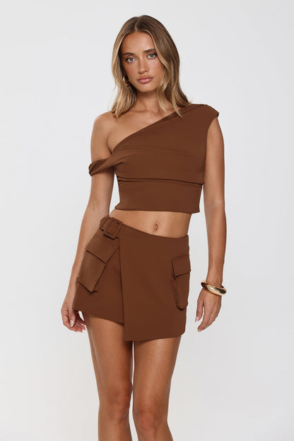 Boss Basics Tailored Wrap Mini Skort Brown