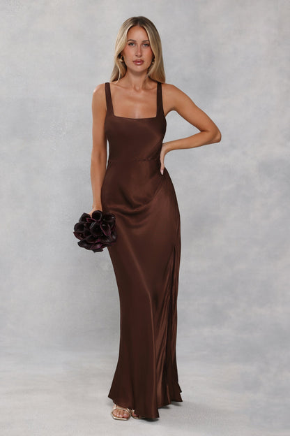 The Evelina Satin Maxi Dress Chocolate Brown